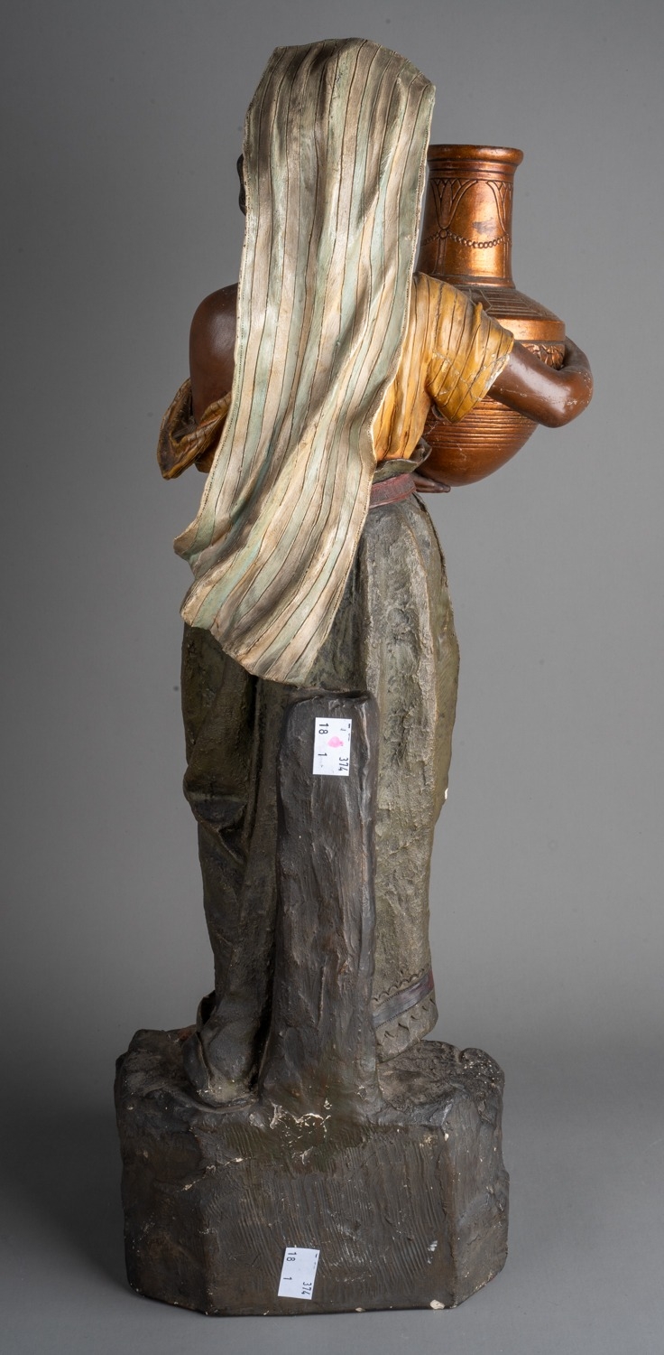 Large 19th century Johann Maresch Austrian Terra Cotta figure of a North African maiden carrying a - Image 10 of 12