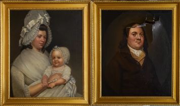Derby Interest / English School (late 18th Century) Portrait of Rebecca Radford with her daughter (