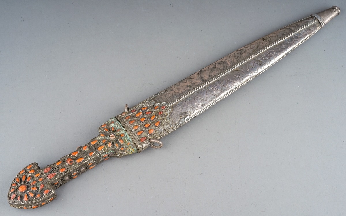 19th Century antique Turkish Ottoman empire Islamic dagger Kindjal silver set with coral - Image 2 of 11