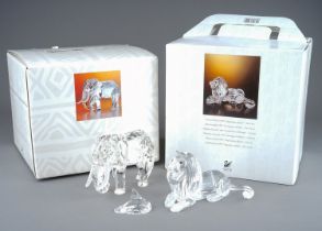 Two Swarovski Crystal Society Inspirational Africa models to include: The Elephant 1993 and The Lion