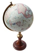 A Modern brass mounted Globe on turned wooden plinth, approx 62cm high (1)