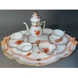 Porcelain Herend breakfast set in Chinese Bouquet pattern. Good condition.