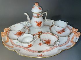 Porcelain Herend breakfast set in Chinese Bouquet pattern. Good condition.