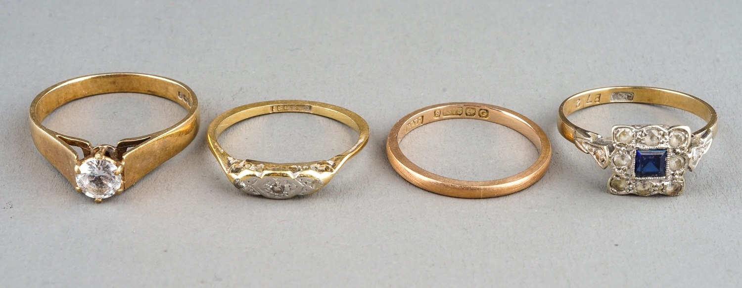 An Edwardian 18ct yellow gold and diamond chip ring, approx 1.7g (af); three 9ct gold rings, two set - Image 2 of 11