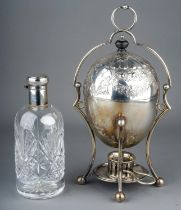 An Edwardian silver plate egg warmer / coddler and cover, the cover chased with flowers, cartouche