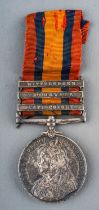 A Queens South African Medal to Private Skinner Scots Guards. Three bars, Cape Colony, Transvaal and