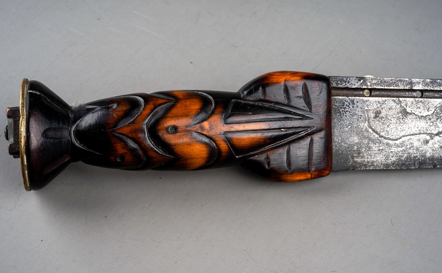 Scottish dirk dagger with pierced blade and carved wooden handle. Probably 18th Century. Overall - Image 2 of 6
