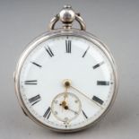 A Victorian silver open faced pocket watch, 43mm white enamel dial with Roman numerals, subsidiary