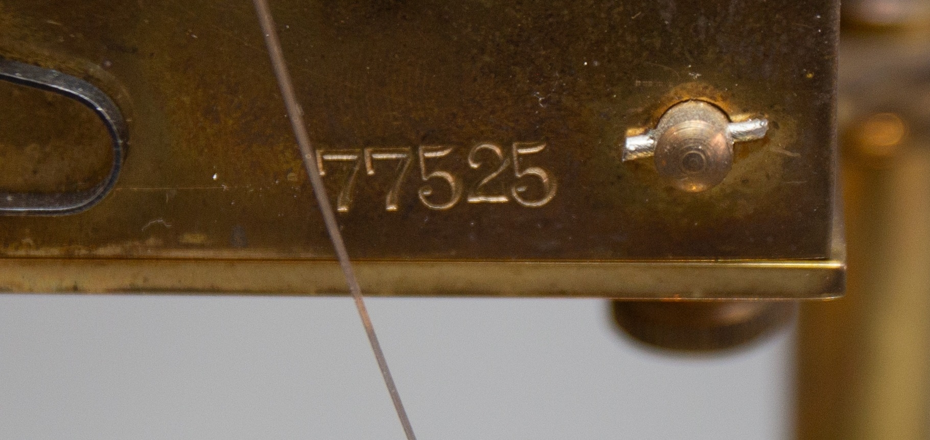 An early 20th Century brass 400 day Anniversary clock, Arabic dial, the movement stamped 77525, with - Image 5 of 5