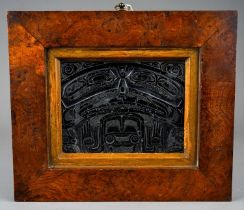 Tribal art. Rare antique Haida First Nations Canada argillite carved panel. 19th Century. In
