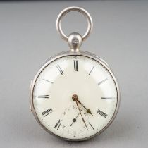A Victorian silver open face pocket watch, 45mm white enamel dial with Roman numerals, subsidiary