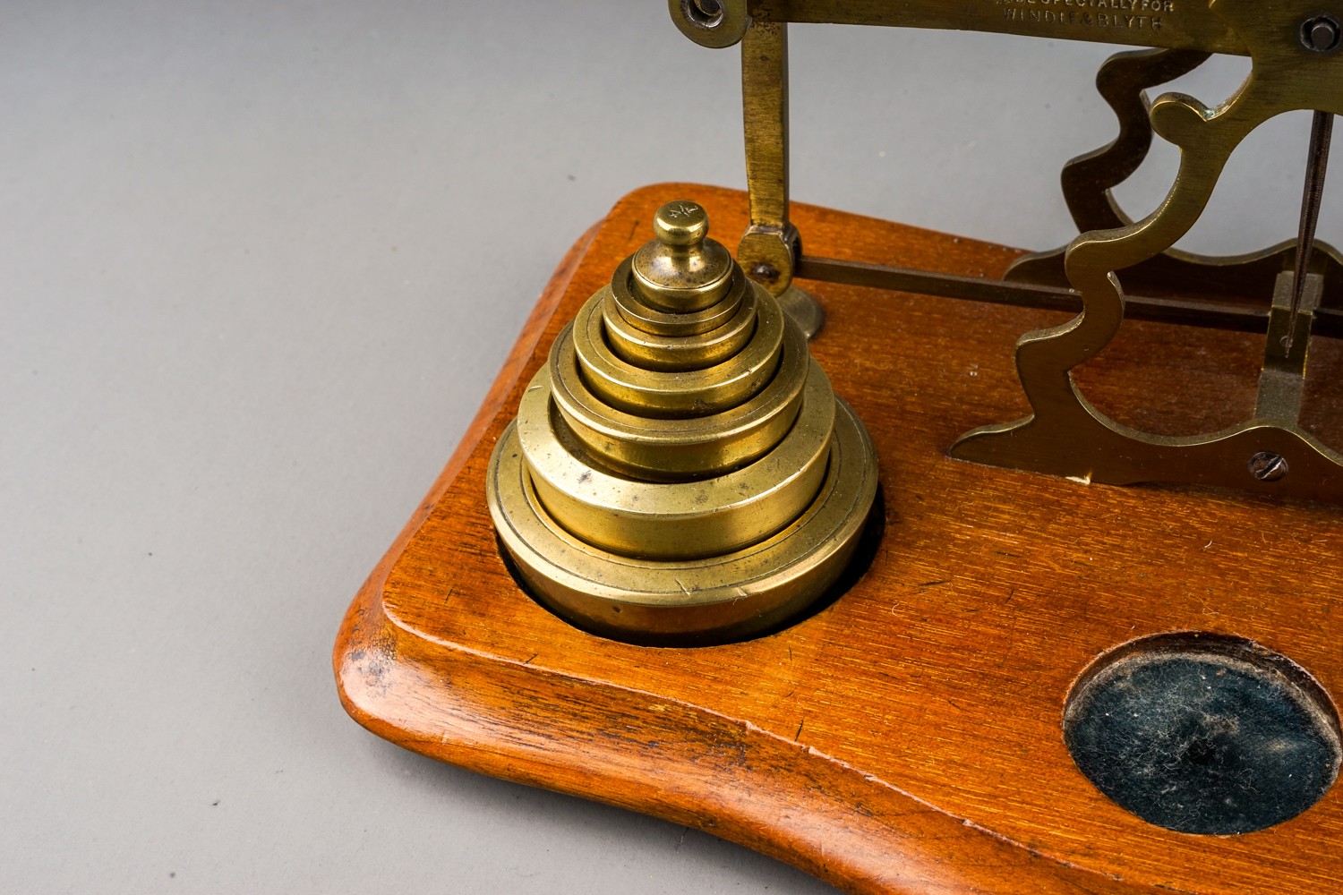 An early 20th Century brass mounted Postal Rate scales for Letters with various weights, approx 23cm - Image 4 of 4