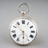 A Victorian silver open face pocket watch, 45mm white enamel dial with Roman numerals and subsidiary