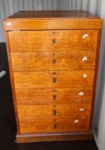 A fine 6 draw oak specimen cabinet with contents of fossils and mineral exaples