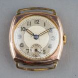 A gentleman's 9ct gold cased watch head, circular dial with subsidiary seconds, total gross weight