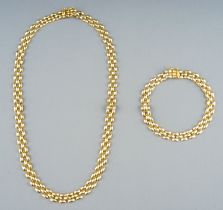 An Italian 9k yellow gold gate-link necklace and bracelet, the necklace approx 41cm long, gross