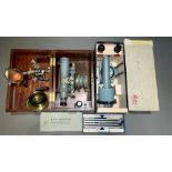 Vintage Ernst Leitz boxed microscope; boxed B.P.M focuslide, box A Thornton Manchester microscope