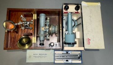 Vintage Ernst Leitz boxed microscope; boxed B.P.M focuslide, box A Thornton Manchester microscope