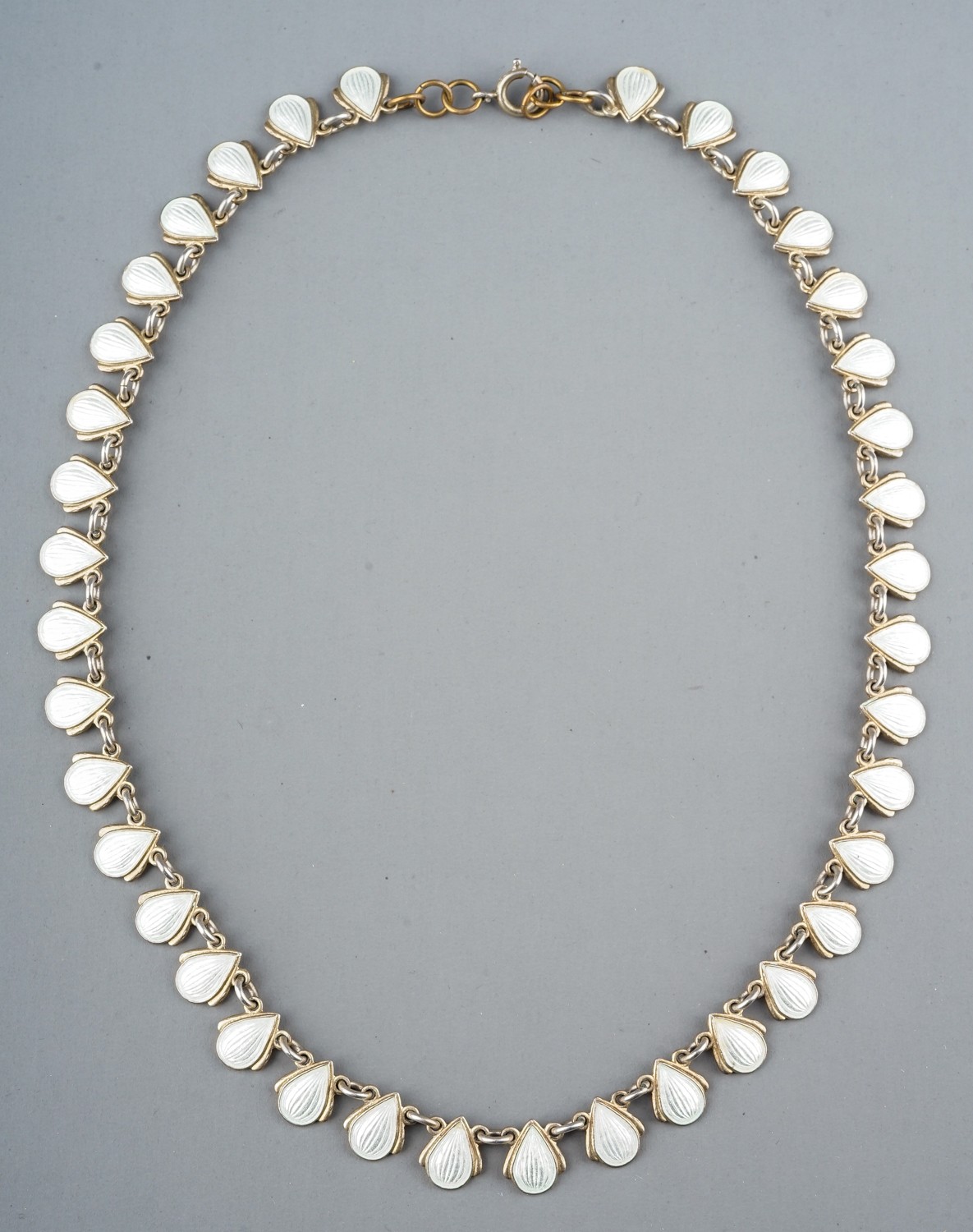 A Danish silver and enamel necklace, silver enamel pear-shape drops, indistinctly marked 'W?.B'