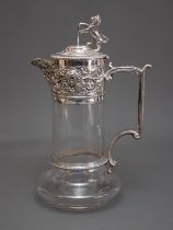 A Victorian Elkington & Co., Sheffield plate mounted glass claret jug, the collar and spout cast