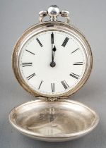 A Victorian silver hunter pocket watch, 40mm white enamel dial with Roman numerals, case 51mm,