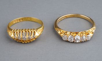 An early 20th century 18ct yellow gold and diamond five-stone ring, set with graduated old-cut