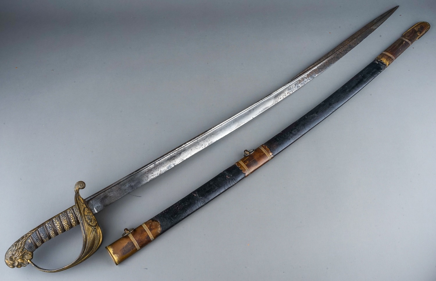 19th Century British naval sword. 1827 pattern with pipe back, complete with scabbard. - Image 3 of 7