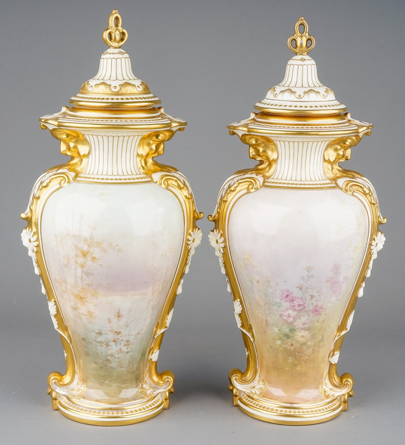 Arthur Leslie: a pair of early 20th Century Royal Doulton vases and covers, urn shaped bodies - Image 3 of 7