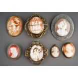 A collection of cameo brooches, including a 9ct gold framed cameo, total gross weight approx 9.8g; a
