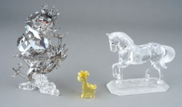 Three Swarovski Crystal Society models to include: prancing Horse; Chinese Year of the Dragon 2012