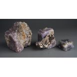 Three pieces of purple crystal specimens, 5cm / 8cm / 9cm (3)