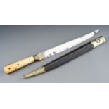 Antique 19th Century Persian Kard dagger. Gold koftgari to blade. Walrus ivory grips with