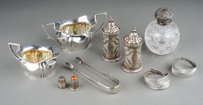 A group of silver to include: Edwardian monogrammed milk jug and sugar bowl, by Robert Pringle,
