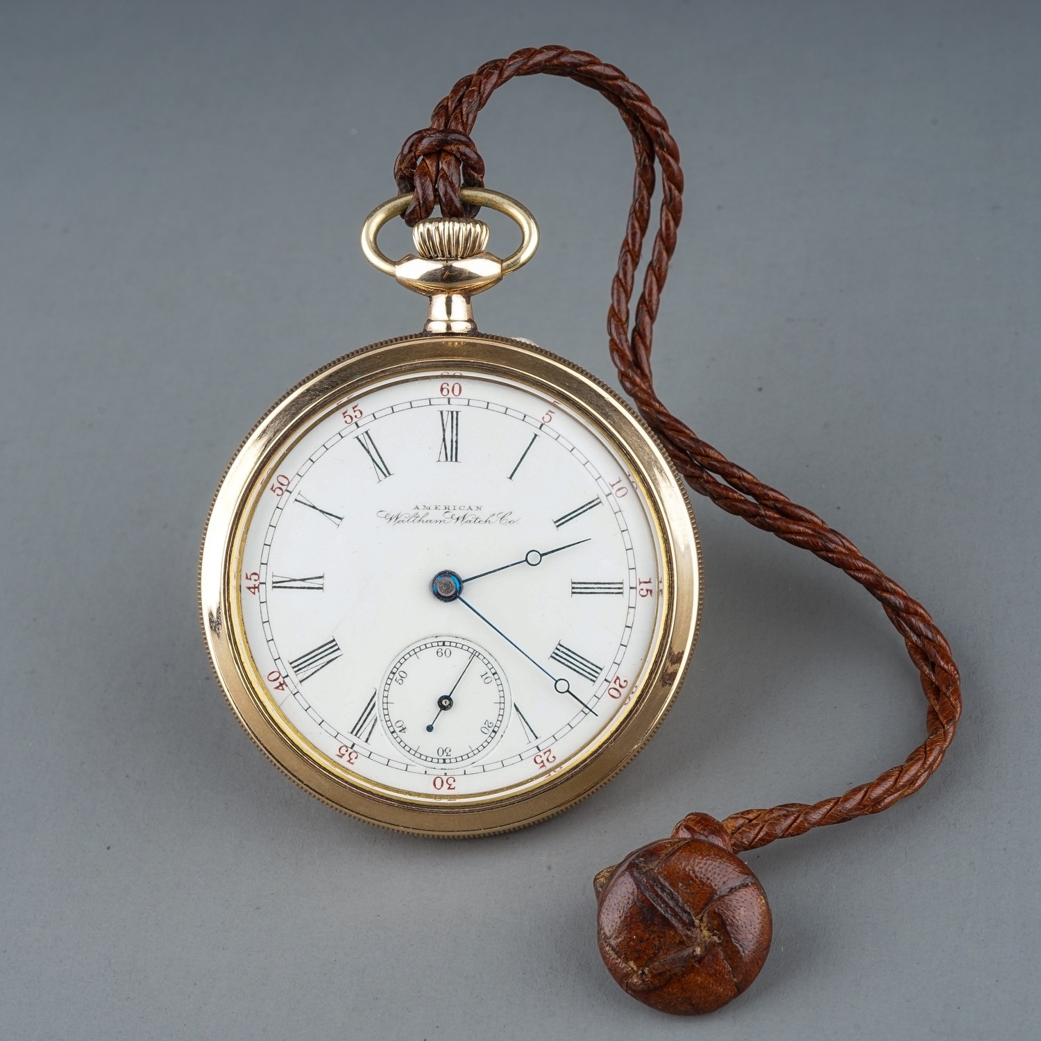 A Waltham Watch Co gold-plated open faced pocket watch, 43mm white enamel dial, 50mm case, Roman - Image 2 of 9