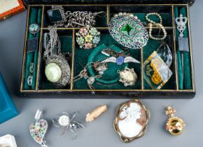 Costume jewellery, including a Victorian silver graduated double albert watch chain with hardstone