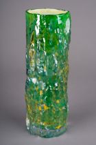 A green lustre glass textured bark vase in the manner of Geoffrey Baxter for Whitefriars, approx