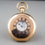 A rolled gold half hunter pocket watch, 40mm white enamel dial with Roman numerals, subsidiary