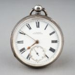 A Victorian silver open face pocket watch, 45mm white enamel dial with Roman numerals, subsidiary