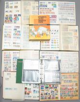 One tray containing 9 partially filled stock books and a 1980 Stanley Gibbons World stamp album