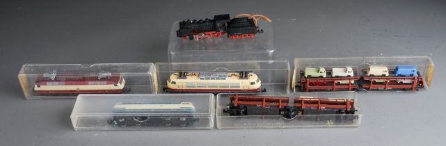 One tray of N gauge DB locos and car transporters