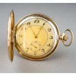 A rolled gold Swiss super slim 1920's pocket watch, 40mm champagne dial with Arabic numerals,