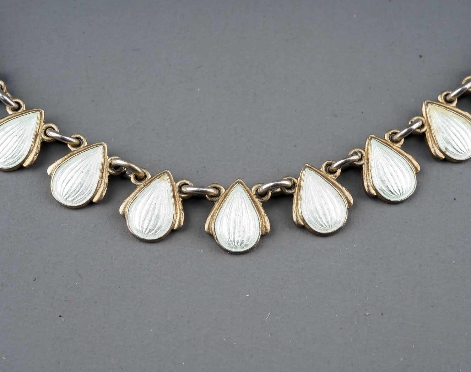 A Danish silver and enamel necklace, silver enamel pear-shape drops, indistinctly marked 'W?.B' - Image 4 of 8