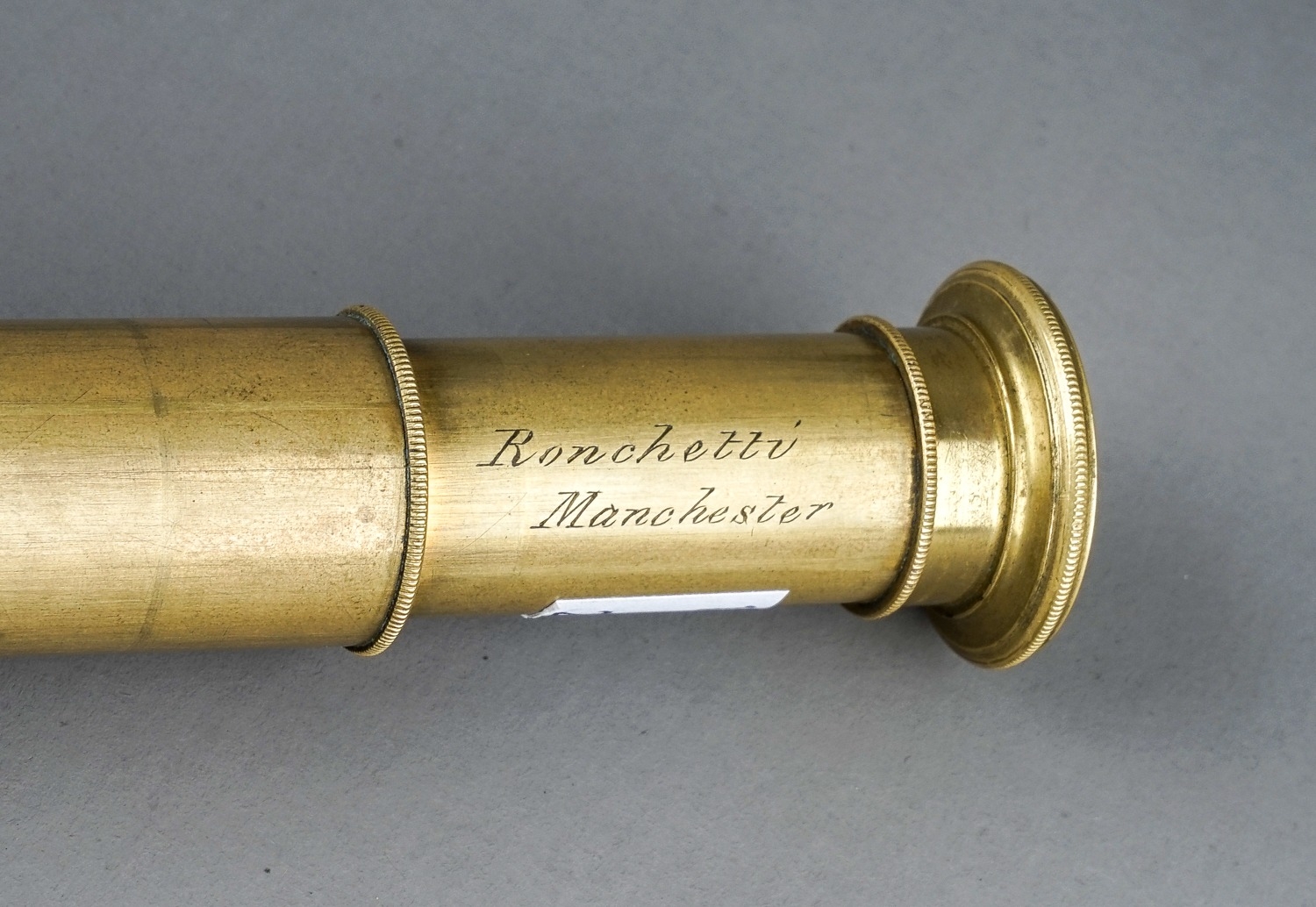 A late 19th Century leather and brass five drawer telescope by Ronchetti Manchester with fitted - Image 2 of 4