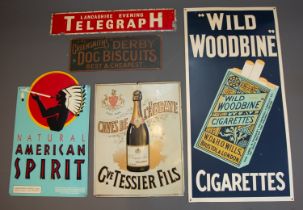 A collection of four various enamel advertising signs to include: Natural American Spirit Lancashire