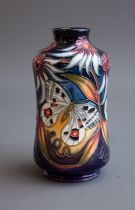 A Moorcroft Apollo Butterfly 98/5 vase designed by Sian Leeper 2005, with waisted cylindrical