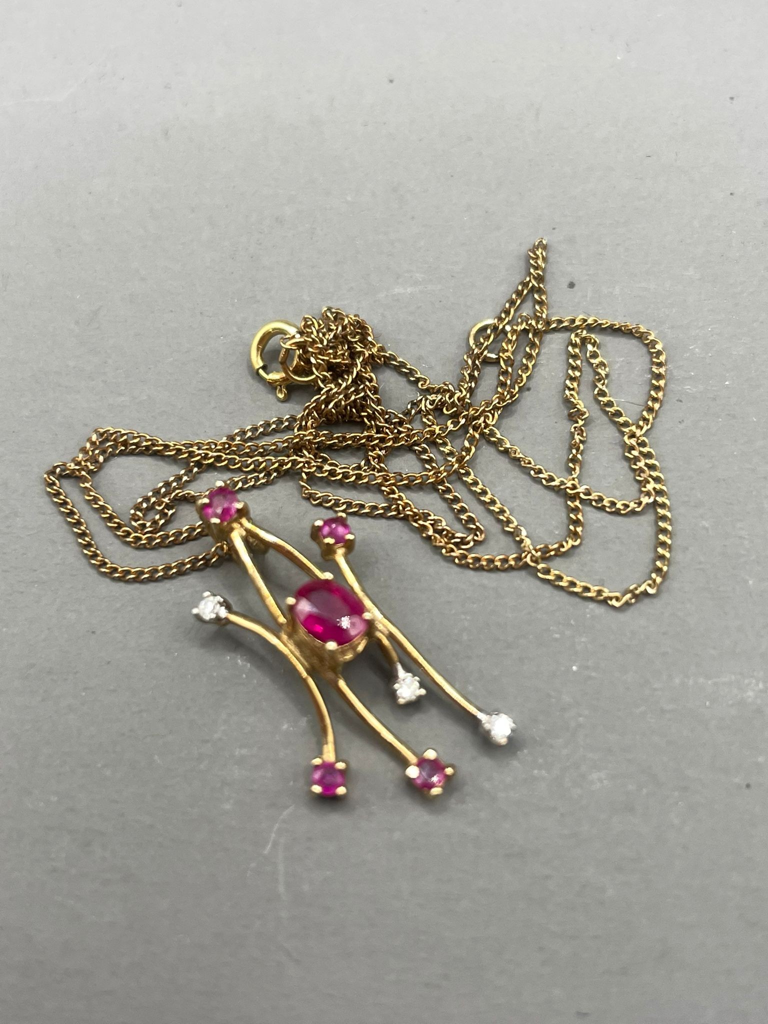 A 9k yellow gold ruby and diamond pendant necklace, gross weight approx 1.4g - Image 2 of 3