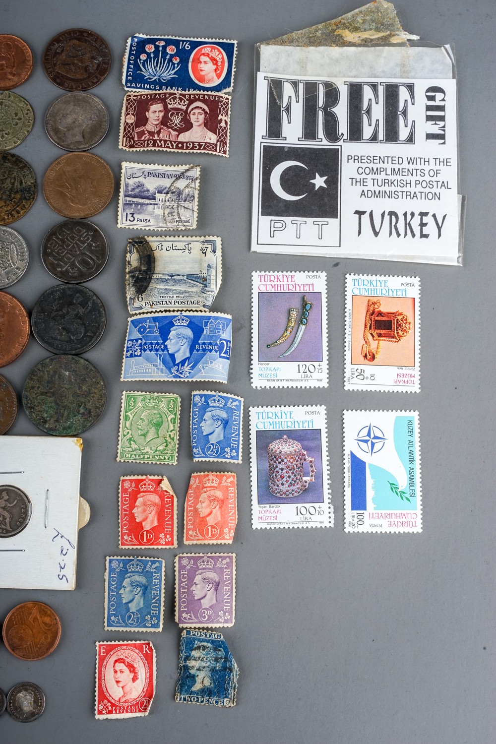 Early 20th Century Revenue George VI stamps and other with various coins, Georgian tokens etc (1 - Image 5 of 5