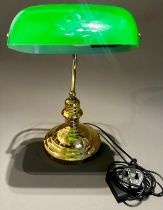 Modern brass and green glass desk lamp