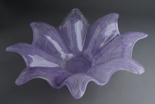 A large Murano Lavorzione Arte lavender coloured star flower shaped bowl, approx 46cm diam