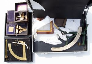 Assorted brass mounted vintage tools mainly Surveyor's equipment mainly John Nesbitt Ltd, two
